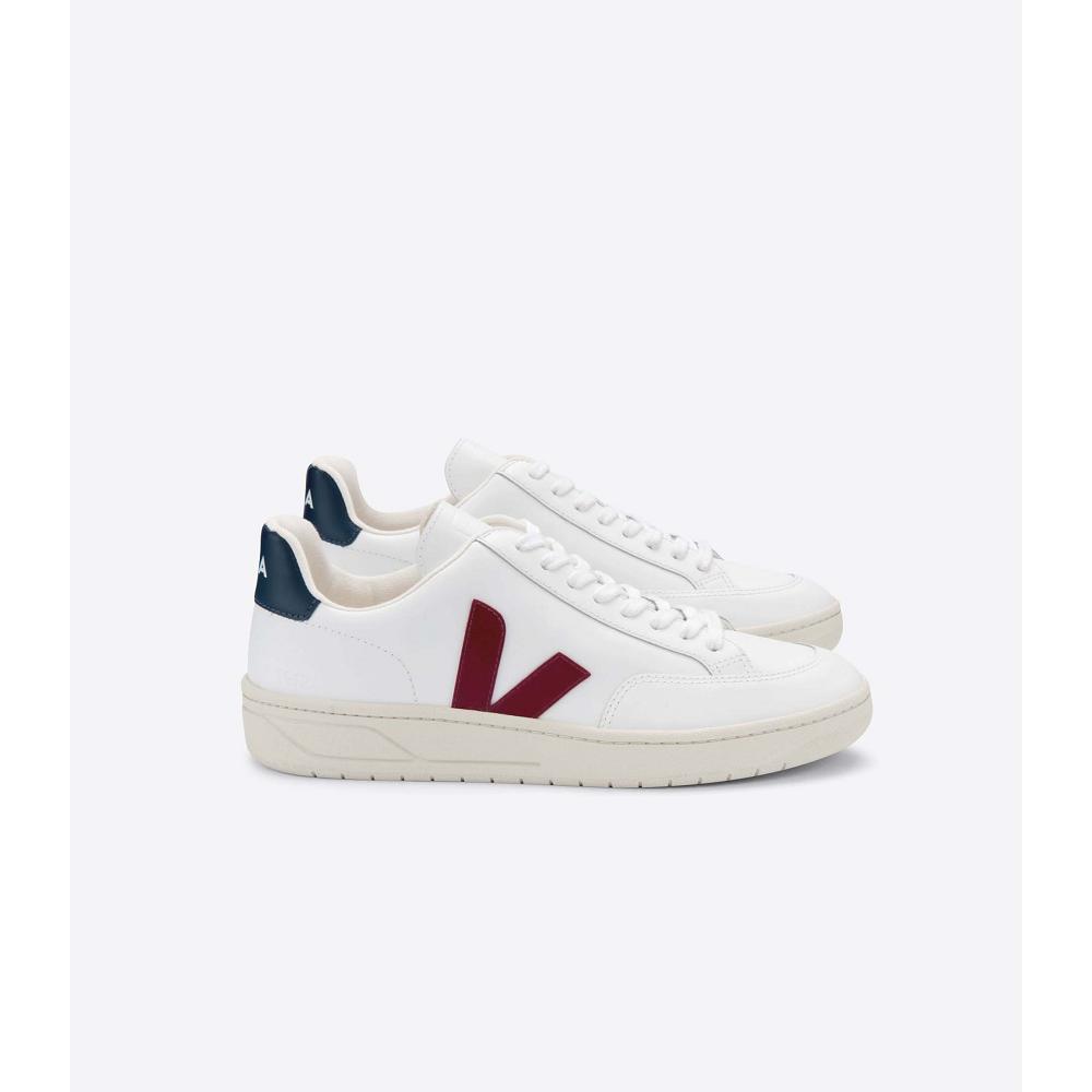 Men\'s Veja V-12 LEATHER Sneakers White/Red | SG 341PJJ